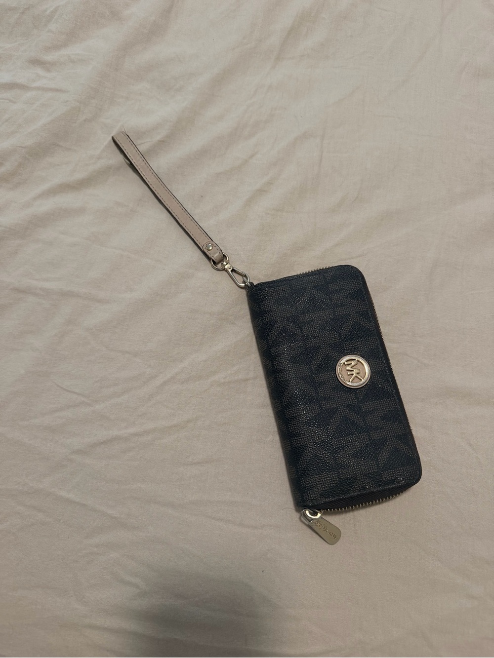 Michael Kors Brown Logo Wristlet Card Holder with Tan Strap